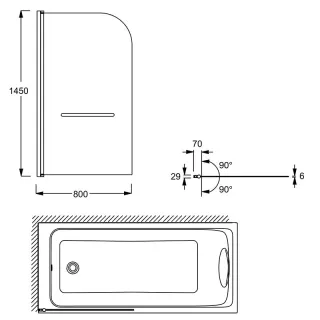 Шторка для ванны Jacob Delafon Odeon Up E4932-BL с полотенцедержателем 80 см профиль чёрный стекло прозрачное